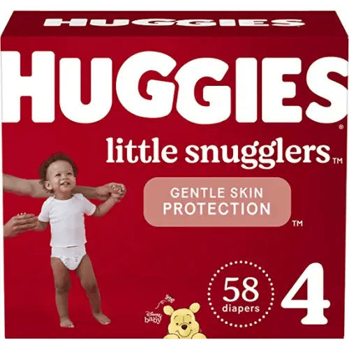 Baby Diapers Size 4 (22-37 lbs), 58ct, Huggies Little Snugglers - Size 4 (58 Count)