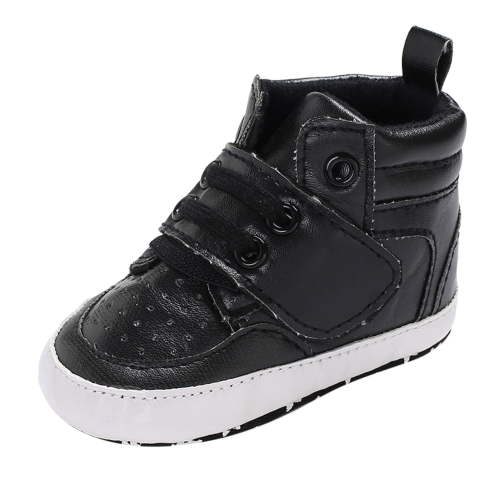 Sopiago Baby Boys Girls High Top Sneakers, Soft Anti-Slip Sole First Walkers Shoes Black,0-6 Months