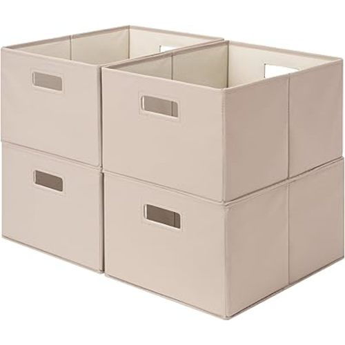 StorageWorks Fabric Storage Bins for Shelves, Closet Organizers and Storage Baskets, Collapsible Storage Bins with Cutout Handles, Large, 4-Pack, Light Brown
