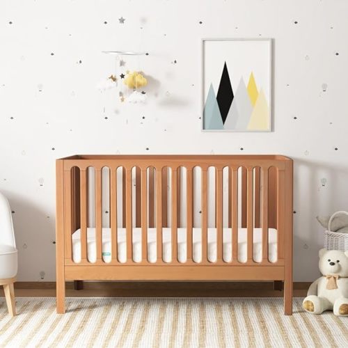 Newton Baby Galileo Standard Crib, Solid Beech Wood in Chestnut Color, 3-in-1 Convertible Crib with Toddler Bed Conversion Kit, Baby-Safe Finish