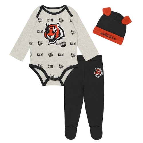 Newborn Outerstuff Heather Gray Cincinnati Bengals Huddles & Giggles 3-Piece Pant and Hat Set