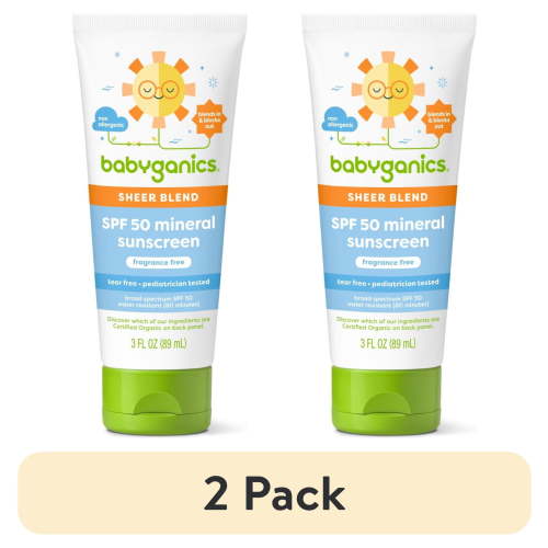 (2 pack) Babyganics Sheer Blend, SPF 50 Mineral Sunscreen Lotion, Fragrance Free, 3 oz