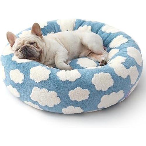 LE SURE Shown on TV Donut Dog Bed Medium Size Dog - Round Cat Beds Indoor as Christmas Bed Gift for Calming with Washable Cover, Cute Beds with Jacquard Shaggy Plush & Anti Slip Bottom, 30 Inch, Blue