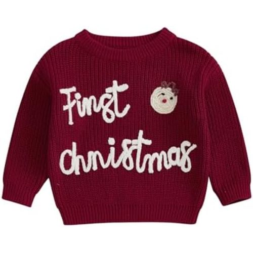 MoZiKQin Baby Christmas Outfit Boy Girl First Christmas Sweater Infant Toddler Knit Ugly Sweaters Fall Winter Clothes
