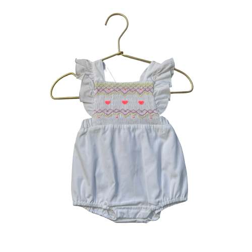 Jacadi White Smocked Bubble Romper with Tags - Size 3 Mo
