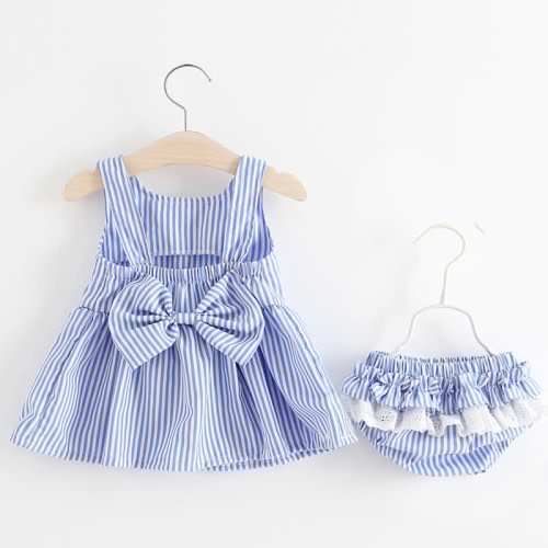 Baby 2-Piece Bow Vertical Striped Lace Set