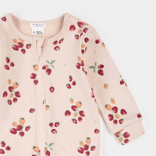 Strawberry Print Ribbed Footed Sleeper