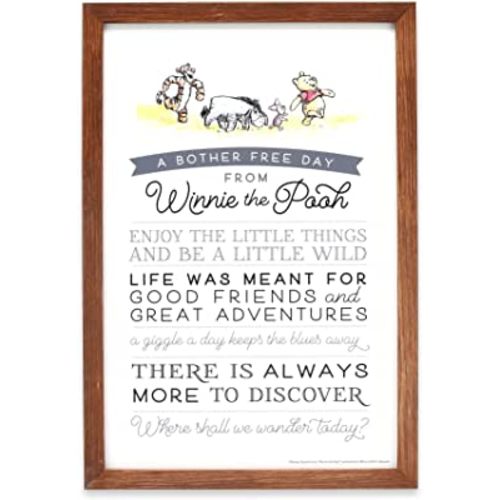 Open Road Brands Disney Winnie The Pooh Bother Free Day Framed Wood Wall Decor - Nostalgic Winnie The Pooh Wall Art with Pooh Quotes