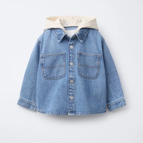 REMOVABLE HOOD DENIM OVERSHIRT - Mid-blue | ZARA United States