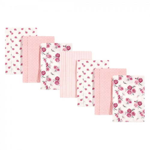 Hudson Baby Infant Girl Cotton Flannel Burp Cloths 7pk, Cream Rose, One Size