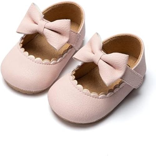ohsofy Infant Baby Girls Mary Jane Flats Non-Slip Bowknot Princess Wedding Dress Shoes Toddler Crib Shoes
