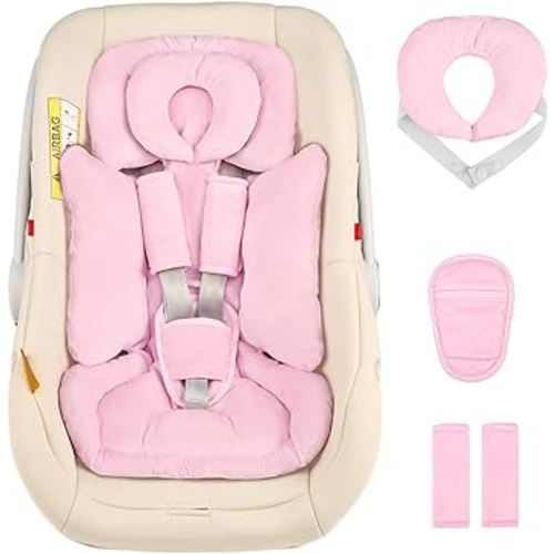 Hooyax Infant Car Seat Insert with Removable Head Support, Dual-Sided Baby Car Seat Cushion for Preemies & Newborns - Universal Head & Body Support for Car Seat, Stroller & Swing(Pink)