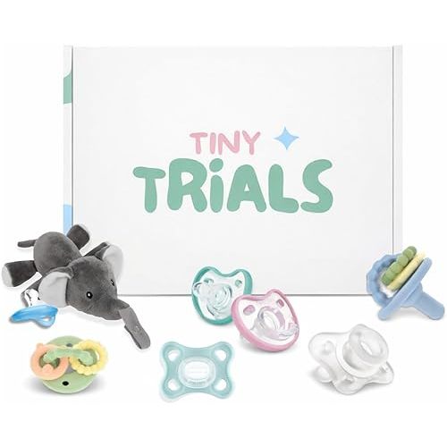 Pacifier Trial Pack Variety Box for Newborns 0–6 Months – 7 BPA-Free Silicone Baby Pacifiers Sample Set (MAM, Nuby, Dr. Talbot’s, Chicco) – Baby Registry Must-Have, Tiny Trials