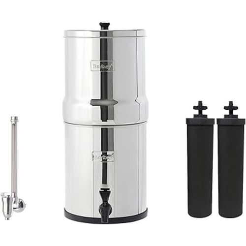 Big Berkey Gravity-Fed Water Filter System with 2 Black Berkey Elements Plus Deluxe 7" Stainless Steel Water View Spigot