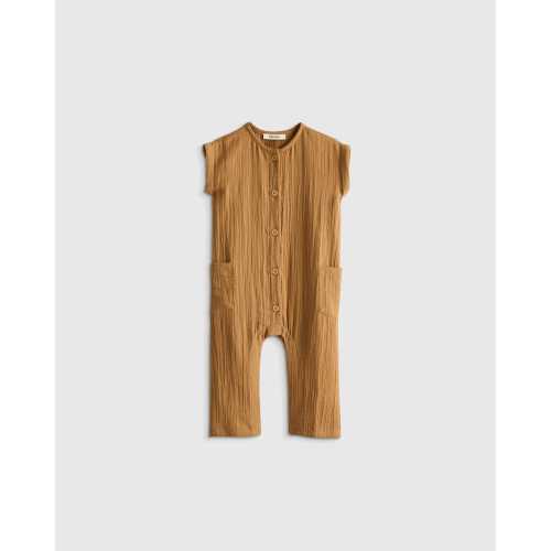Organic Cotton Gauze Romper in Toasted Coconut
