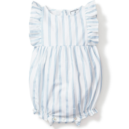 Baby's Twill Ruffled Romper in Periwinkle Stripe