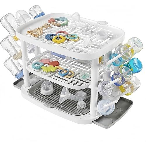 Baby Bottle Drying Rack,3-Tier Large Capacity Countertop Organizer with 360° Ventilation, Removable Drip Tray, Non-Slip Base – Easy to Clean Bottle Holder for Baby Accessories