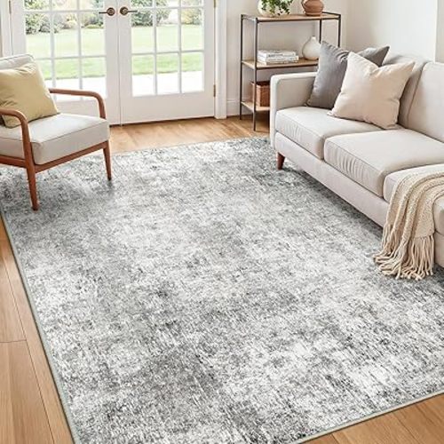 RELEANY Washable Area Rugs 8'x10' Non-Slip Modern Abstract Soft for Living Room Entryway Bedroom Nursery, Print Pattern, Gray White Grey