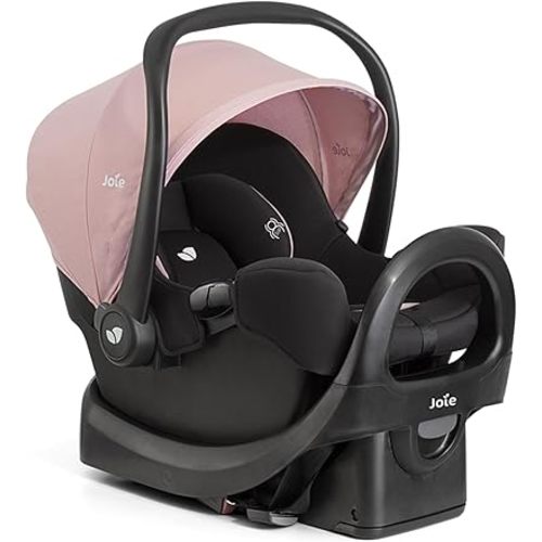 Joie Rue Lightweight Infant Car Seat & Anti-Rebound Base –Side-Impact Protection, 5-Point Harness, and UPF 50+ Canopy for Newborns and Infants (Blush)