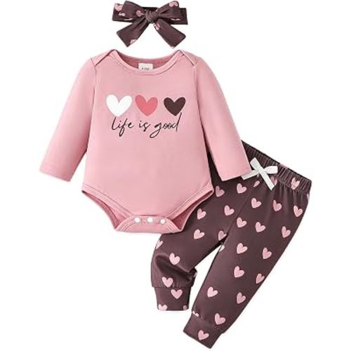 Newborn Infant Baby Girl Clothes Outfits Fall Winter Romper 3PCS Pant Sets | Cute Romper+Legging+Matching Headband, Newborn, 0 3 6 9 12 Months, Soft Skin-friendly, Long Sleeve, Crew Neck, Baby Girl Gift