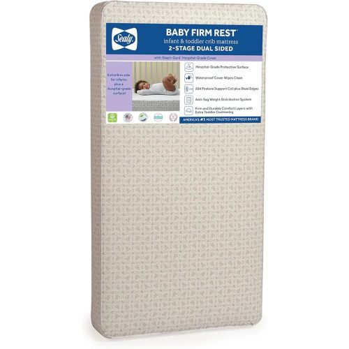 Sealy Baby Firm Rest Antibacterial Breathable Crib Mattress, Made in USA, GREENGUARD Gold Certified, 204 Steel Coils, 2 Stage, Toddler Bed Fit, Waterproof, Non Toxic, Safety & Quality Tested, 52x28"