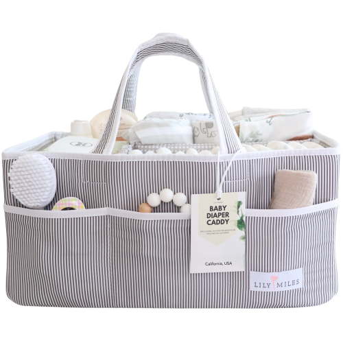 Lily Miles Baby Diaper Caddy Organizer - Unisex Baby Shower Basket for Newborn - (Gray/Gray, Large)