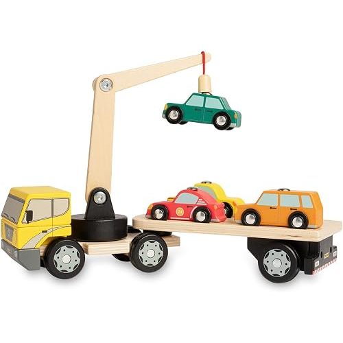 Nene Toys Magnetic Car Loader with 4 Cars and 1 Semi-Trailer Wooden Truck for Kids 2+ Year Old - Interactive Crane Wooden Toy - Vehicle Toys for Boys Girls - Educational Toy for Toddlers Ages 2+