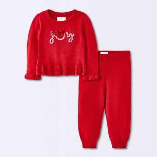 Baby Girls' Christmas Joy Sweater Set - Cloud Island™ Red 12M