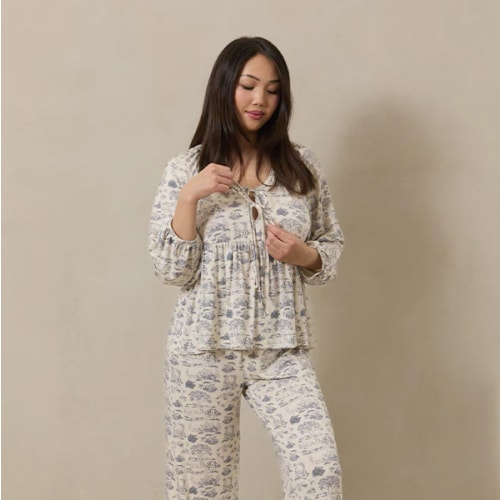 Bleu Toile Tie-Top Long-Sleeve Women’s Sleep Set