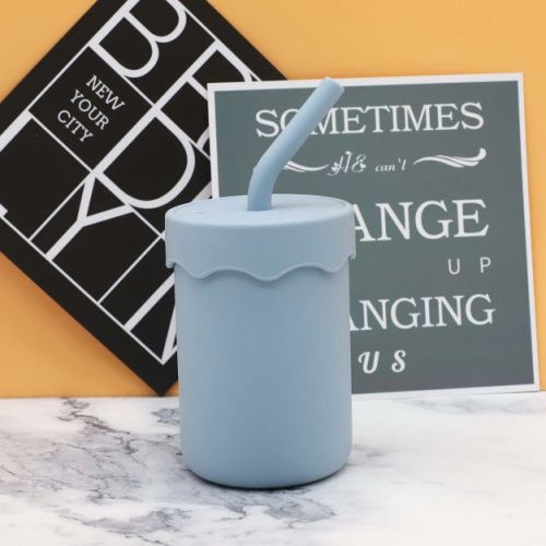 MyKids-USA Baby Food Grade Silicone Straw Water Cup Training Leakproof Drop Resistant Drinking Cups Blue Average Size (0-12Y)