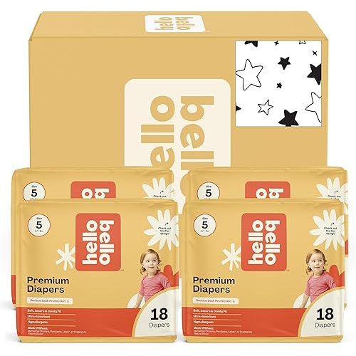 Hello Bello Diapers, Size 5 (27+ lbs) Superstars - 72 Count Value Pack of Premium Disposable Baby Diapers, Hypoallergenic with Soft, Cloth-Like Feel