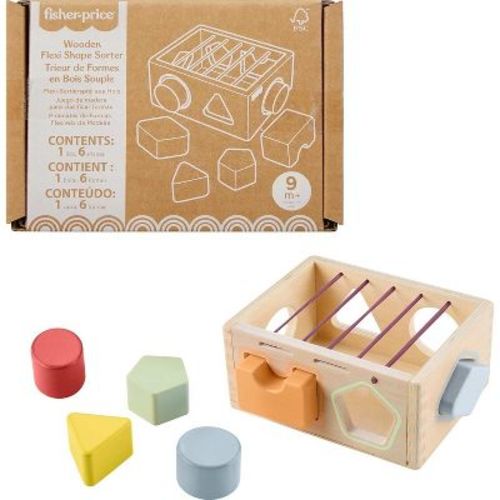 Fisher-Price Wood Flexi Shape Sorter, 7-Piece Wooden Baby & Toddler Activity Toy