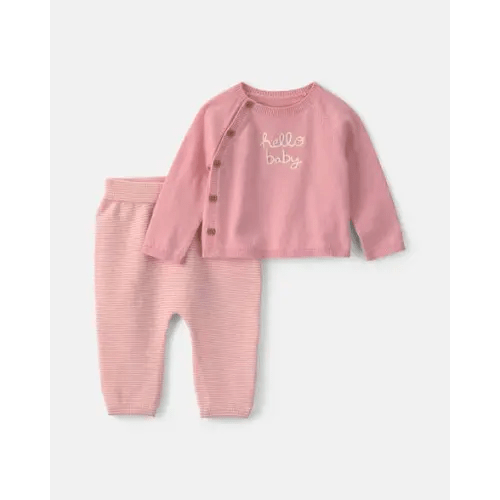 Baby Girl 2-Piece 'Hello Baby' Long-Sleeve Top & Pant Set - Pink | Carter's