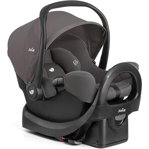 Joie Rue Lightweight Infant Car Seat & Anti-Rebound Base –Side-Impact Protection, 5-Point Harness, and UPF 50+ Canopy for Newborns and Infants (Thunder)