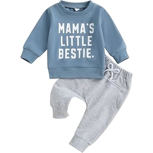 Kupretty Toddler Baby Boy Fall Winter Clothes Letter Graphic Long Sleeve Sweatshirt Pullover Tops + Joggers Pants Outfit Set