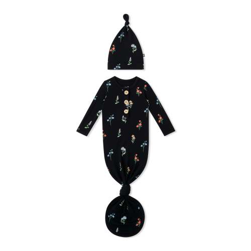 Knotted Gown with Hat Set in Midnight Wildflower