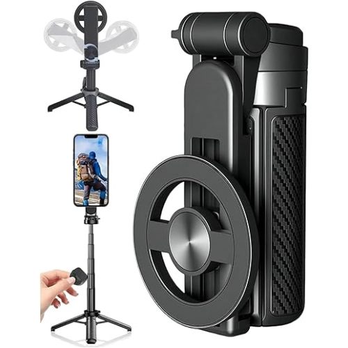 4 in 1 Multifunctional Magnetic Selfie Stick,Magsafes Tripod Stand for iPhone,360° Rotation Phone Tripod with Wireless Remote for iPhone & Android,for Cell Phone Video Recording Travel