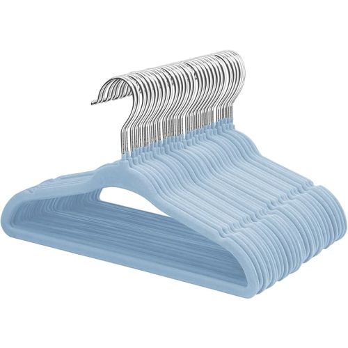 ManGotree Velvet Baby Clothes Hangers, Baby Toddler Kids Hangers with Swivel Hook, Notched Shoulder Design for Kids and Children Clothes (30 Pack, Blue)