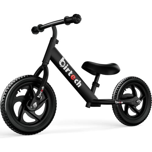Birtech Balance Bike for 2,3,4,5 Year Old Kids, 12 Inch Toddler Balance Bike Kids Indoor Outdoor Toys, No Pedal Training Bicycle with Adjustable Seat Height, Airless Tire, Black