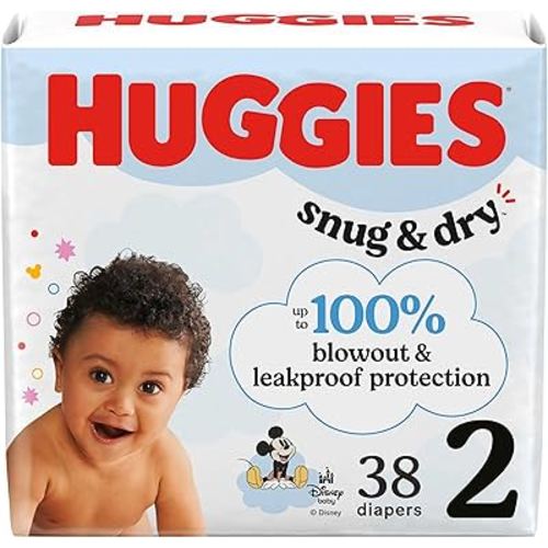 Huggies Size 2 Diapers, Snug & Dry Baby Diapers, Size 2 (12-18 lbs), 38 Count, Packaging May Vary