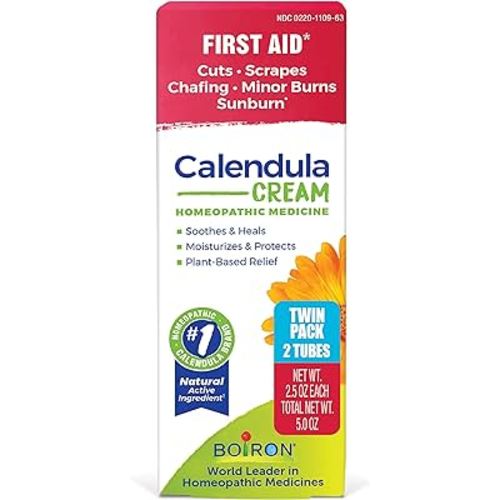 Boiron Calendula Cream for Relief from Rashes, Skin Irritations, Razor Burn, Insect Bites, or Sunburns - Non-Greasy and Fragrance-Free - 5 oz (2 Pack of 2.5 oz)