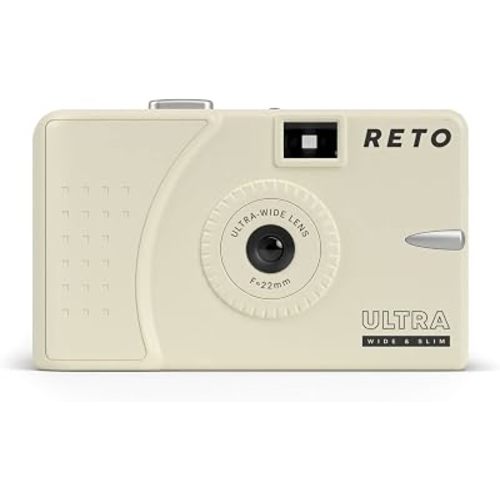 RETO Ultra Wide and Slim 35mm Reusable Daylight Film Camera - 22mm Wide Lens, Focus Free, Light Weight, Easy to Use (Cream)