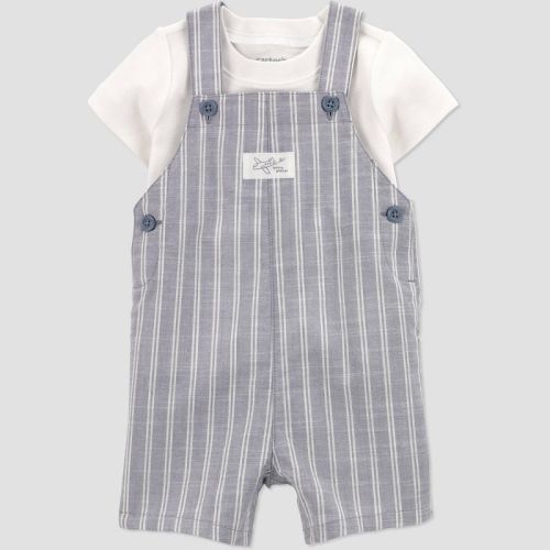 Carter's Just One You® Baby Boys' 2pc Striped Shark Overalls Set - Blue 3M