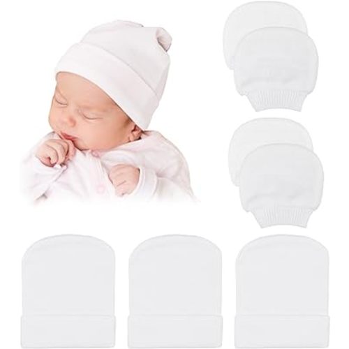 DRESHOW BQUBO Newborn Hospital Hat and Mittens Infant Baby Beanie Soft Cotton Cute Knot Nursery Cap for 0-6 Months Girls Boys