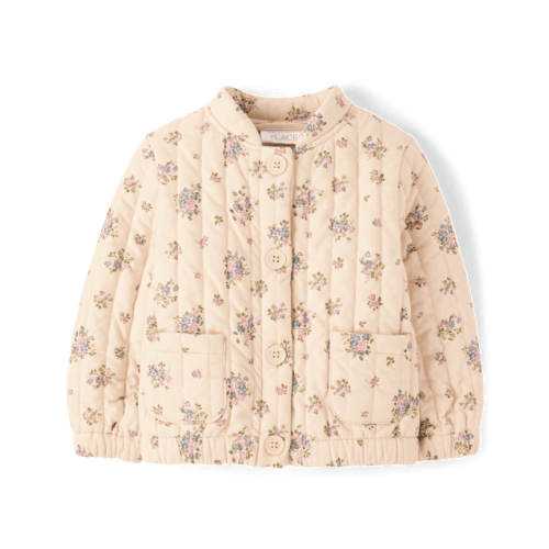 Toddler Girls Floral Quilted Jacket - Tan