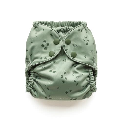 Esembly Cloth Diaper Cover - Reusable Swim Diaper, Waterproof, Breathable - Adjustable Outer Layer Over Absorbent Inner for Blowout Protection - Tiny Tracks, Size 1 (7-17lbs)