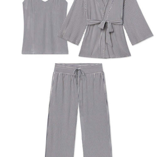 LAKE | Women | DreamModal® Pajamas | Blue Depths Pencil Stripe Maternity Kimono Bundle