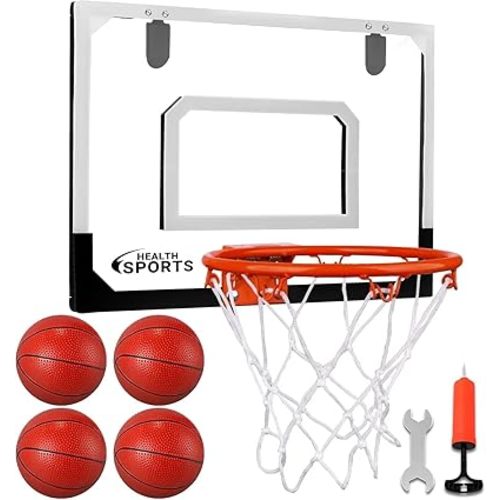 Indoor Mini Basketball Hoop Set for Kids - 17" x 12.5" Door Hoops Room&Wall Mounted with Complete Accessories Game Toys Balls Gifts Boys Teens