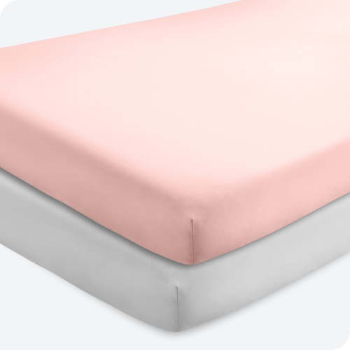Bare Home 2 Pack Fitted Sheets - Premium 1800 Collection - Ultra Soft - Crib, Pink Slipper/Cloud Grey