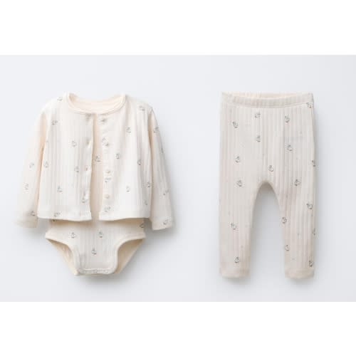 GOOSE PRINT CARDIGAN, BODYSUIT AND LEGGING SET - Light beige | ZARA United States